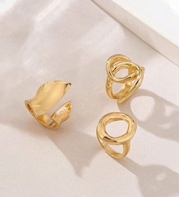 Trending Gold Plated Stackable Adjustable Rings Set of 3